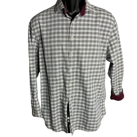 Michelsons London Button Up Long Sleeve Shirt L Black White Check Flip Cuff - Picture 1 of 6